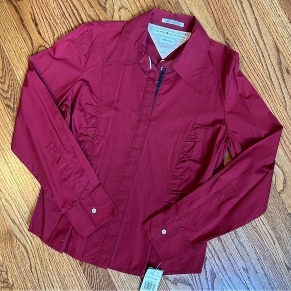 New Solid RED Tommy Hilfiger Women’s Long Sleeve Button Down Blouse - Sz 12
